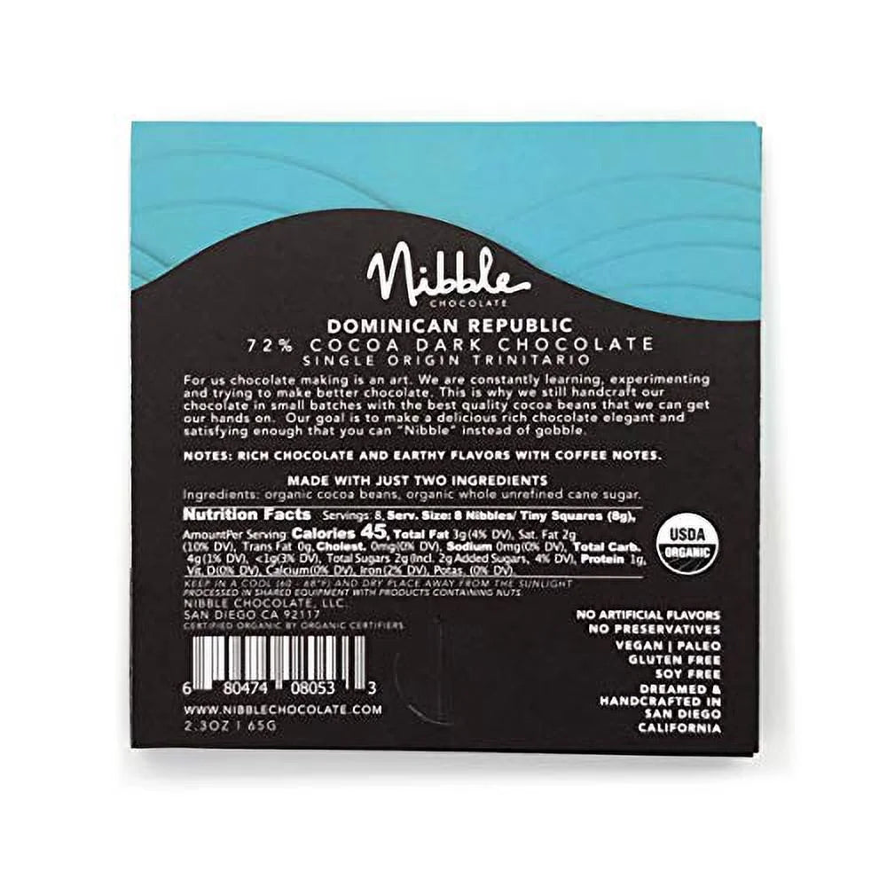Chocolate Dominican Republic 72% 3 Pack Certified Organic Vegan 2 Ingredients J18552