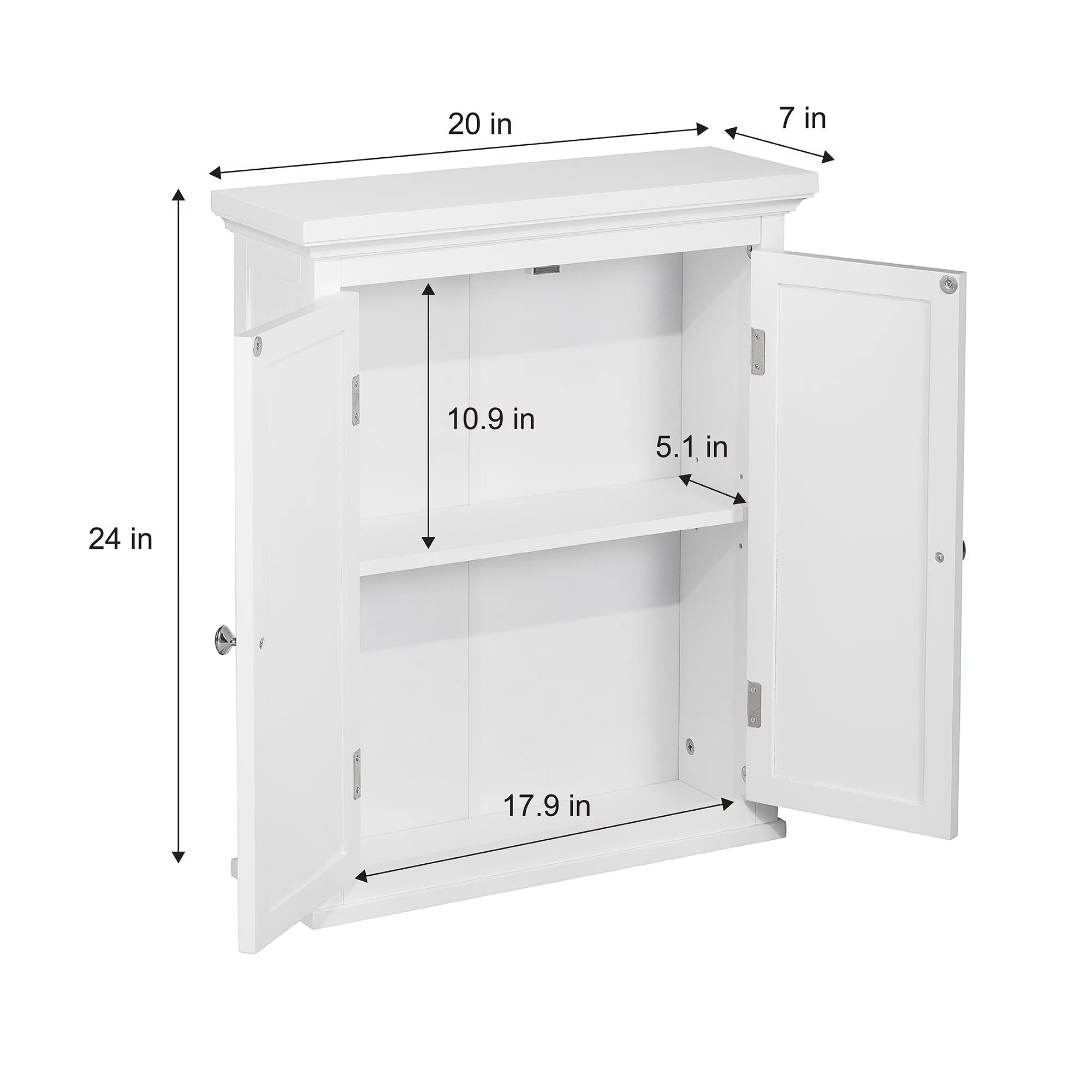 White Wooden Wall Cabinet with Shutter Doors M578