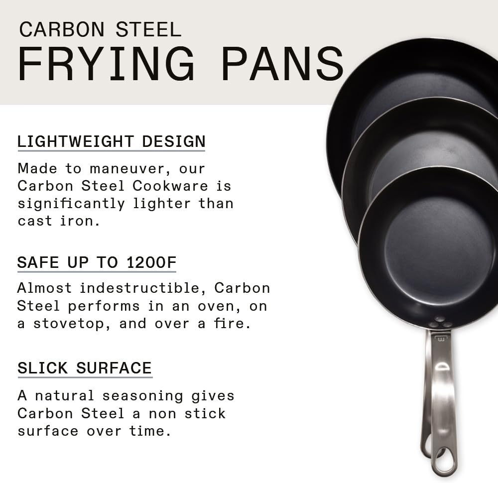 3-Piece Blue Carbon Steel Frying Pan Set Z352