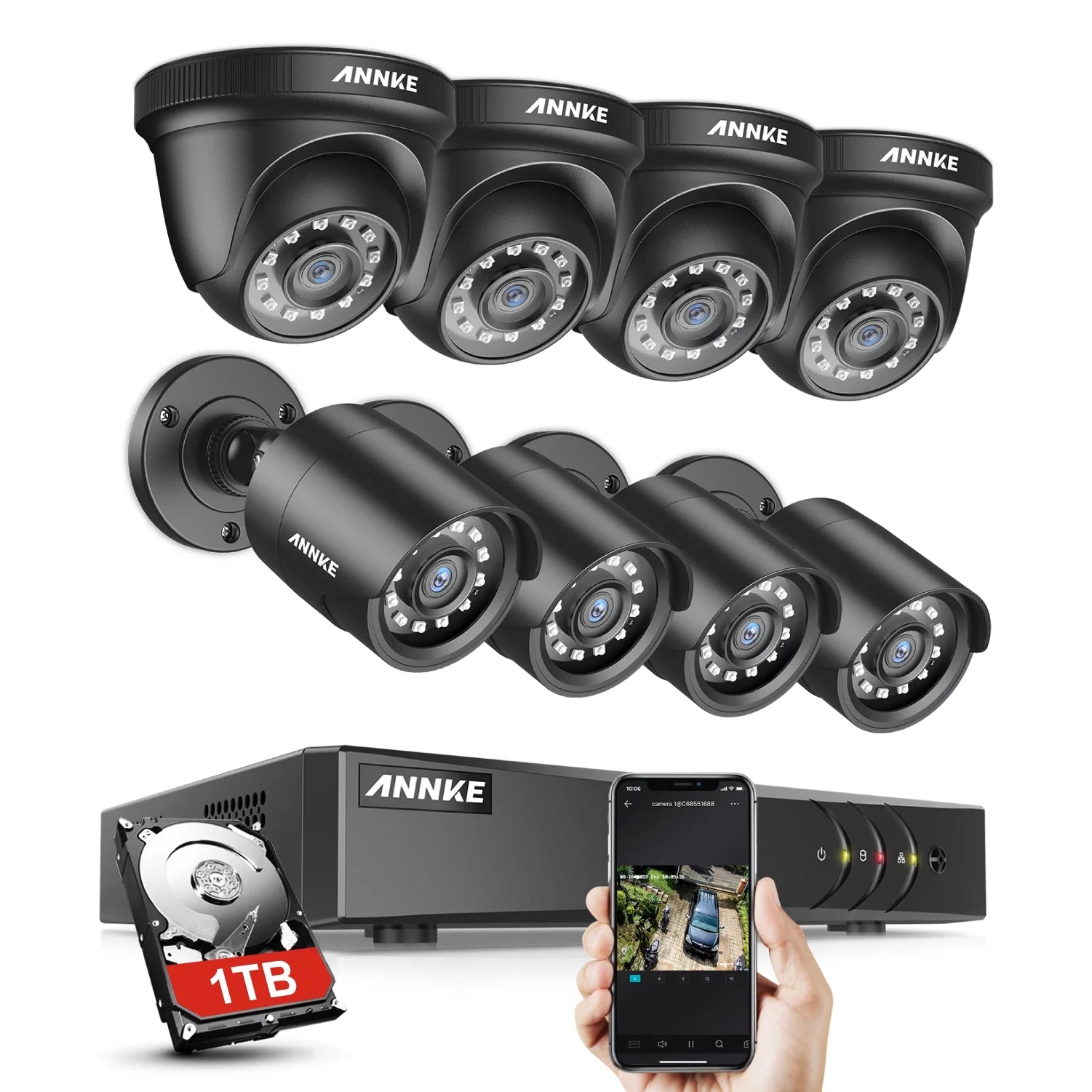 8 Channel 5-in-1 DVR Security Camera System with 1TB Hard Drive and 8pcs Wired 1080p HD Cameras O221810