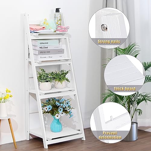 White Foldable Ladder Shelf Wood Plant Stand D35874