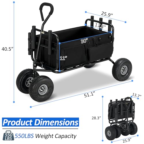 Black Heavy Duty Foldable Fishing Cart with All Terrain Big Wheels V626206