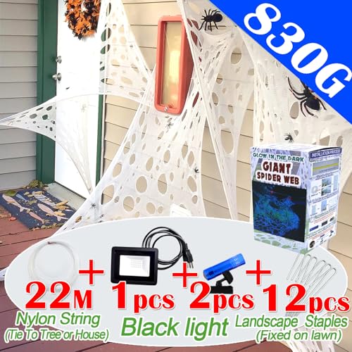 Blue Giant Outdoor Spider Web Decorations Set with 3 Blacklight (48FT x 4FT) I59909