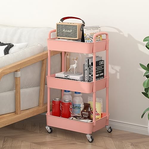 Black 3-Tier Plastic Rolling Utility Cart with Wheels A402