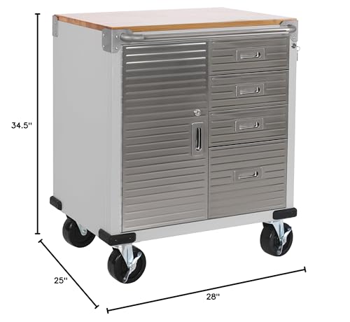 Heavy Duty Rolling Cabinet Workbench with Solid Wood Top, 34.5" H, 2-Door, Granite U71025