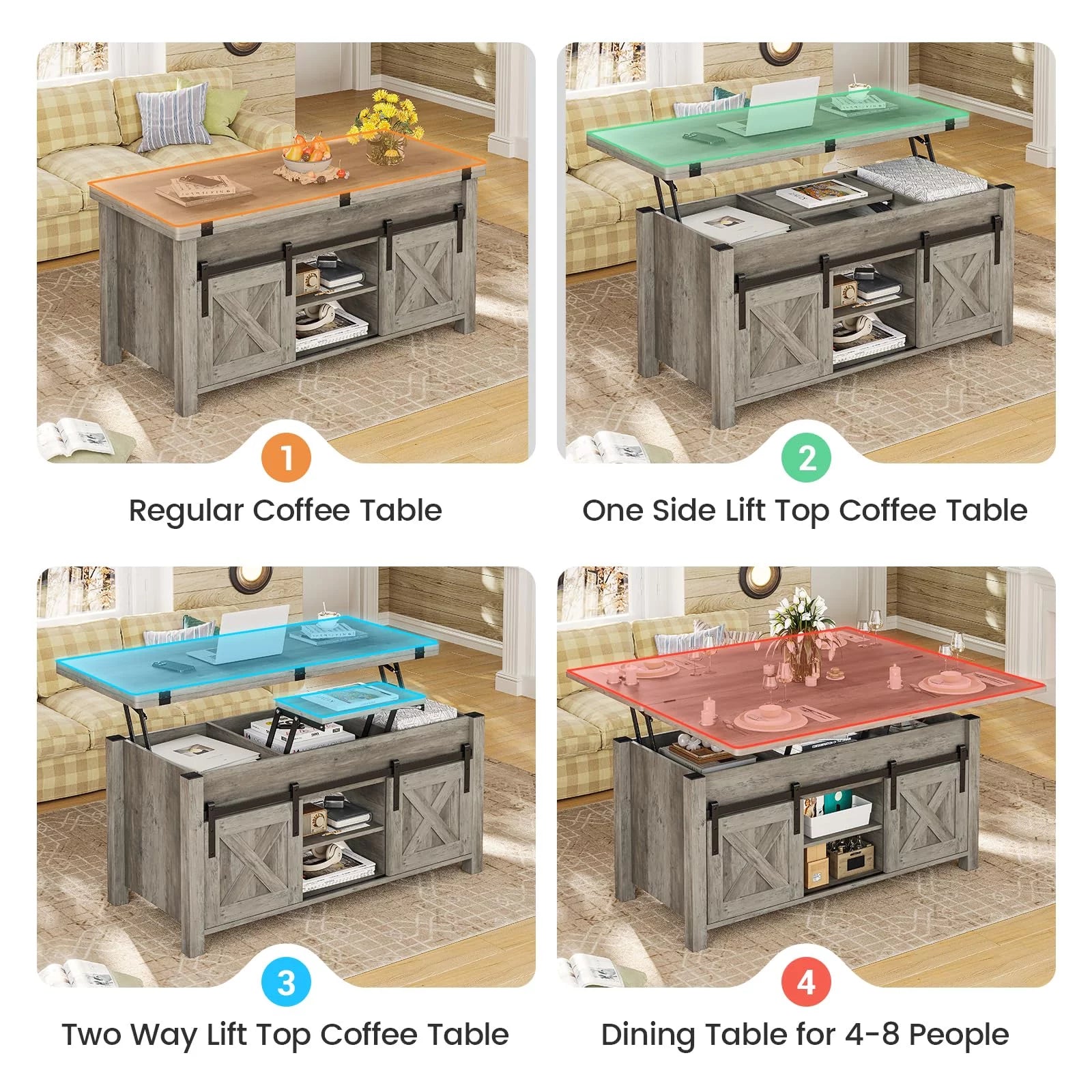 Gray Lift Top Coffee Table with Storage R9132