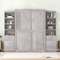 Gray Full Size Wood Murphy Bed with Storage Shelves and Drawers T84061