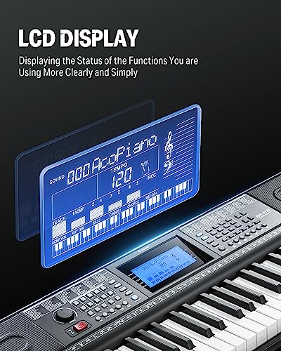 Black 61 Key Electric Piano Keyboard Kit with Stand, Stool, Microphone B664