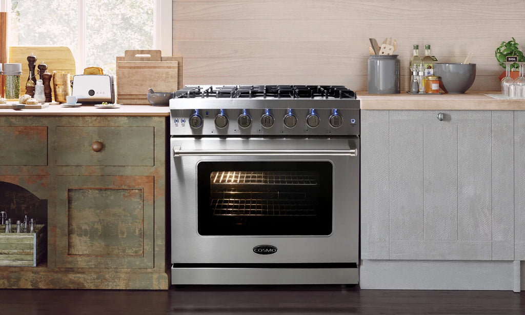 2 Piece Kitchen Appliance Package with 36" Freestanding Gas Range & 36" Island Range Hood N923261