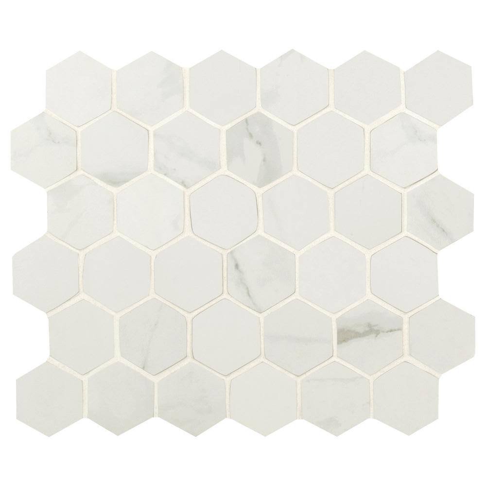 Carrara White Hexagon 12 in. x 12 in. x 10 mm Matte Porcelain Mosaic Tile G668680