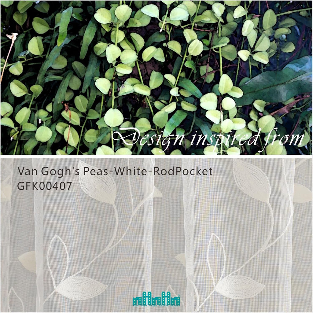 Sheer Curtains 96 inch Length 2 Panels Set, Embroidered Semi Sheer Voile Curtain Panels, Rod Pocket Light Filtering Leaf Sheer Curtains P3598