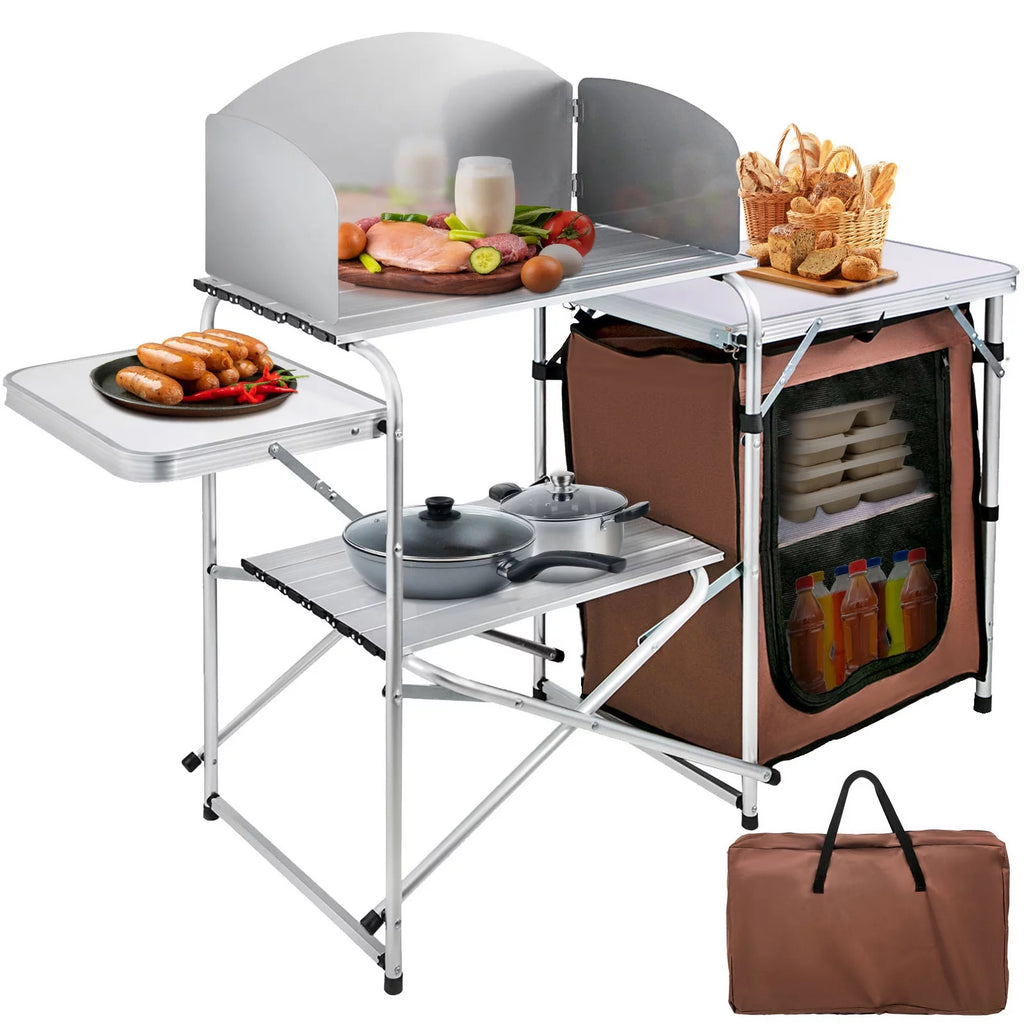 Aluminum Portable Folding Camp Cook Table with Windshield S847