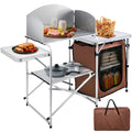 Aluminum Portable Folding Camp Cook Table with Windshield S847