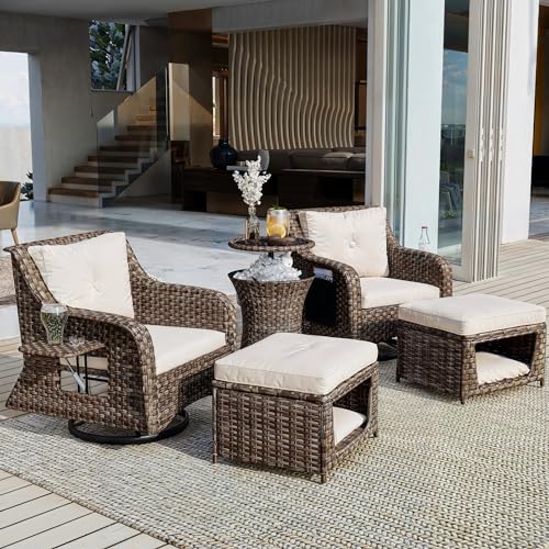 Beige Rattan Patio Furniture Set of 5 with Pet House C704704