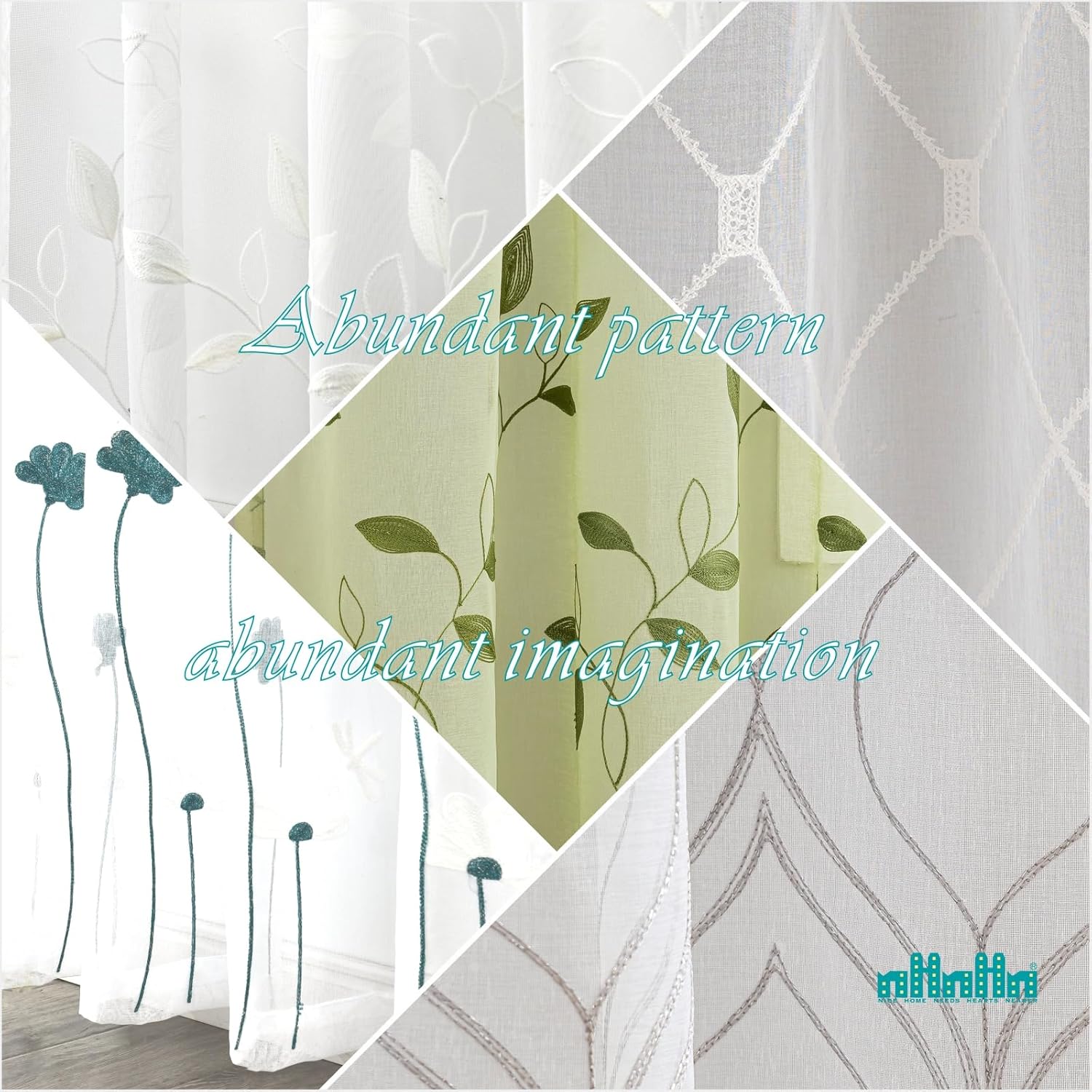 Sheer Curtains 96 inch Length 2 Panels Set, Embroidered Semi Sheer Voile Curtain Panels, Rod Pocket Light Filtering Leaf Sheer Curtains P3598