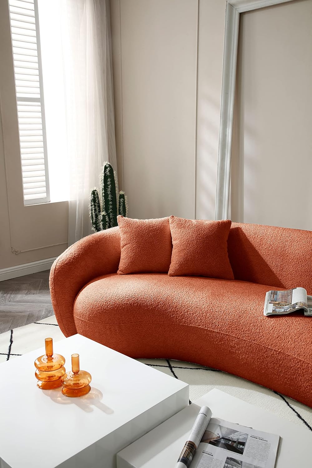 Orange Boucle 5 Seater Curved Sofa L36060