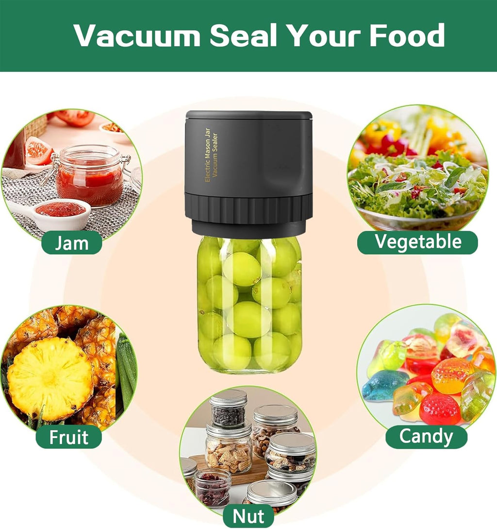 Electric Mason Jar Vacuum Sealer for Canning Jars with Regular Mason Lids（Black） V344