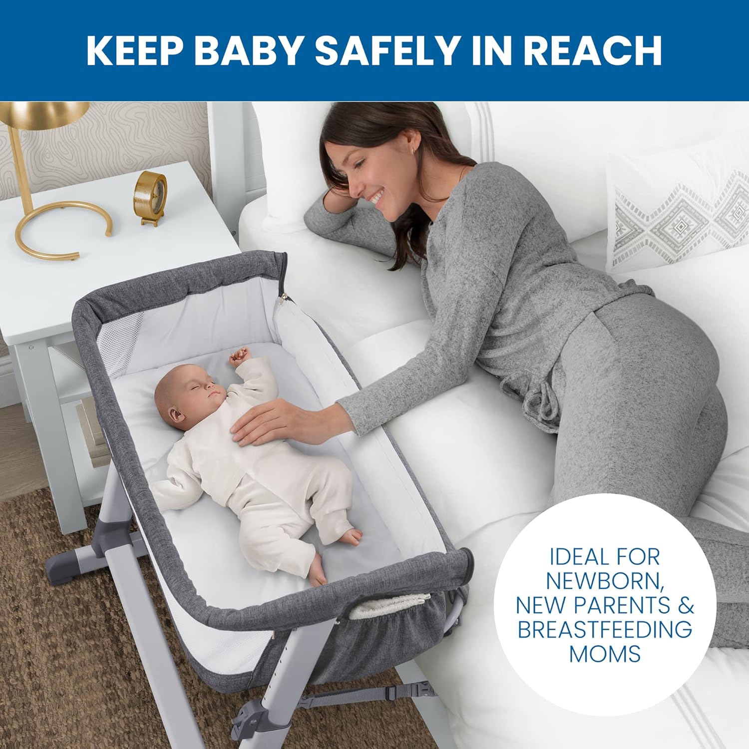 Grey Portable Baby Bassinet with Breathable Mesh T620