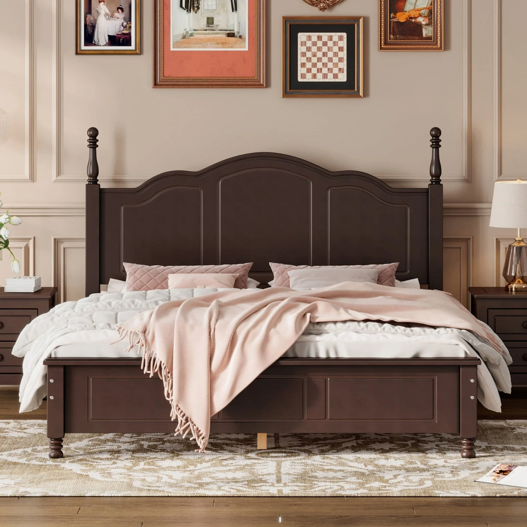Dark Walnut Queen Size Wood Platform Bed Frame P858536