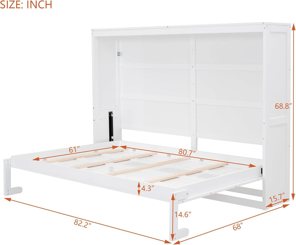 White Solid Wood Queen Size Murphy Bed L25966