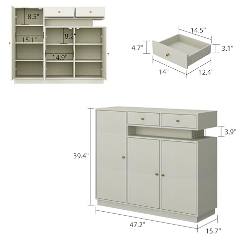 Light Grey Shoe Cabinet with 3 Doors and 2 Drawers K353