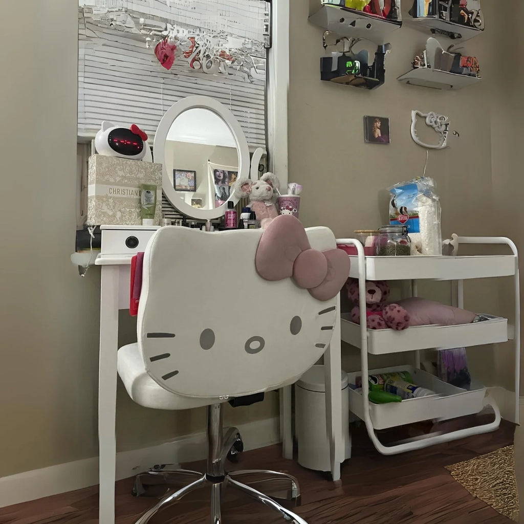 Pink Swivel Vanity Chair with Wheels F74744