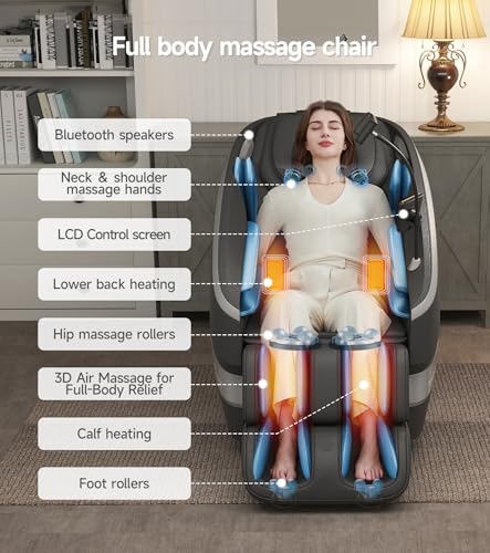 Black Full Body Massage Chair with Dual Core S-Track, Zero Gravity Recliner W9356