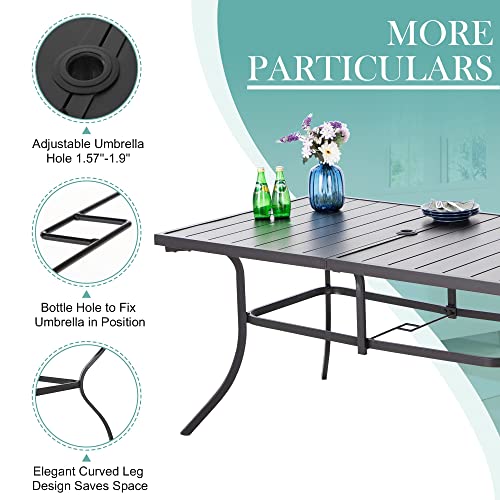 8 Piece Patio Dining Set with 6 Grey Sling Swivel Chairs, 1 Rectangular Metal Table and 1×13 FT Beige Outdoor Umbrella X773