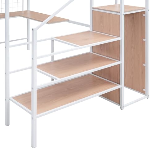 Black Full Size Loft Bed with Desk and Storage Stairs O918