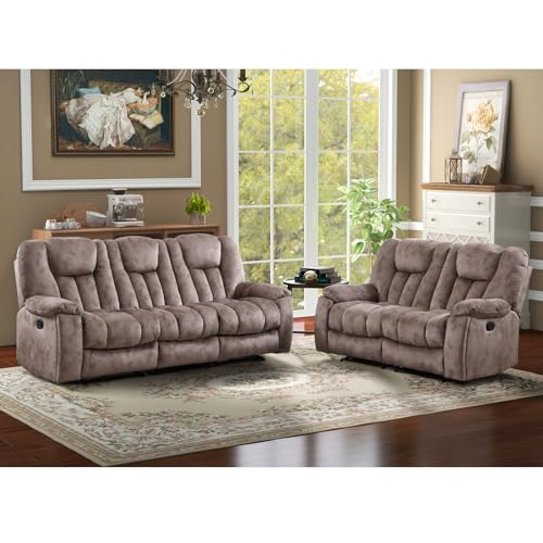 Apricot Manual Recliner Sofa with Cup Holders E129