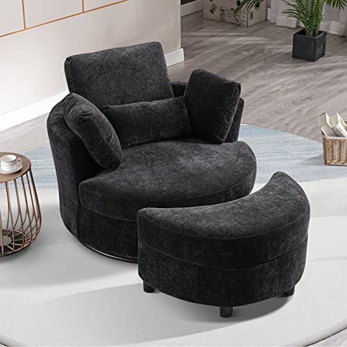 White Large Swivel Accent Barrel Chair with Ottoman S33878