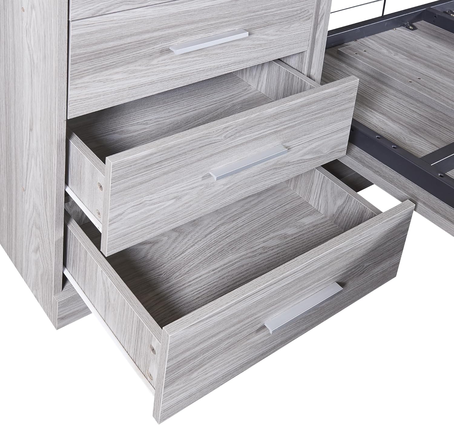 Gray Full Size Wood Murphy Bed with Storage Shelves and Drawers T84061