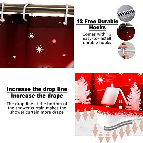 Christmas Bathroom Set with Shower Curtain, Rugs, 12 Hooks O724272