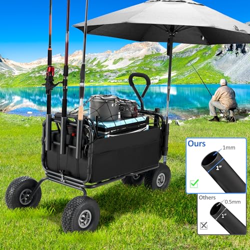 Black Heavy Duty Foldable Fishing Cart with All Terrain Big Wheels V626206
