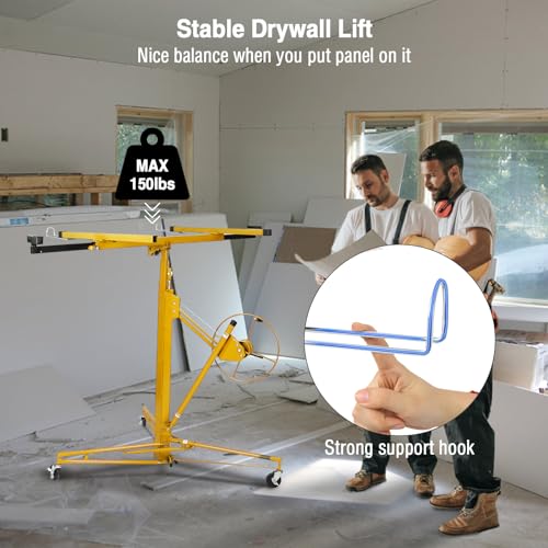 Drywall Lift Panel Hoist 150LBS with Adjustable Telescopic Arm & 3 Lockable Wheels P655