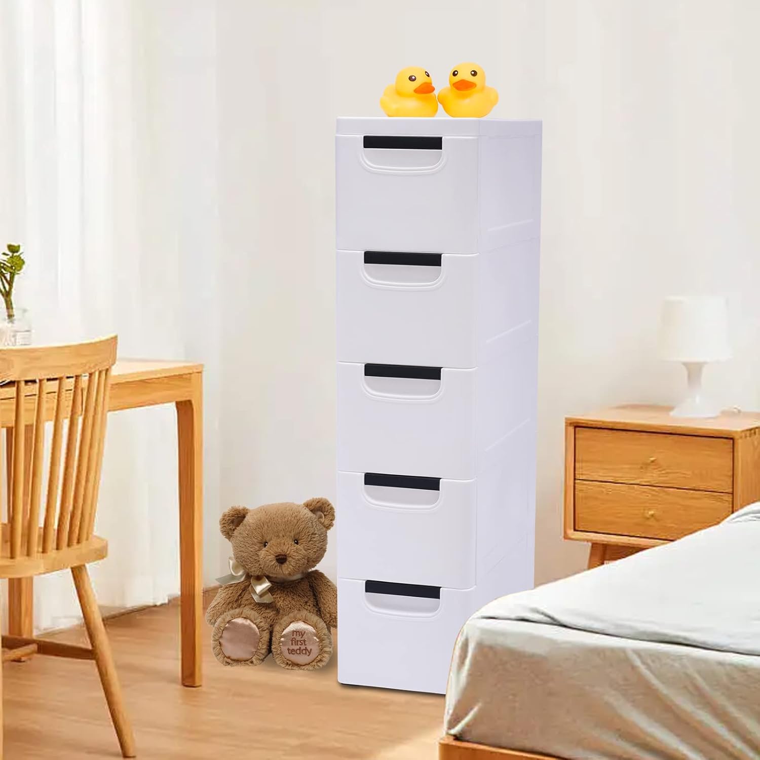 White 5 Tier Plastic Storage Tower with Wheels W929085
