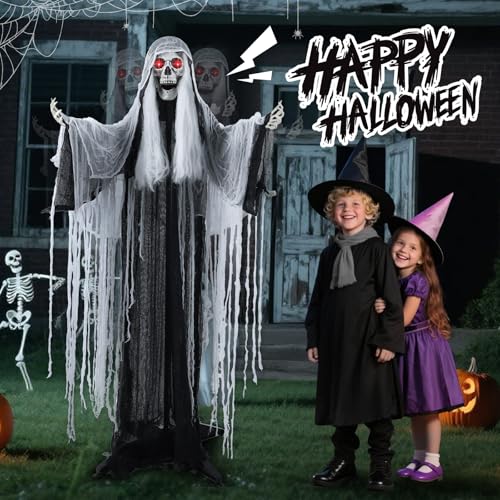 5 FT Witch Animatronic Halloween Decorations with Sound Activation and Glowing Red Eyes Y116977