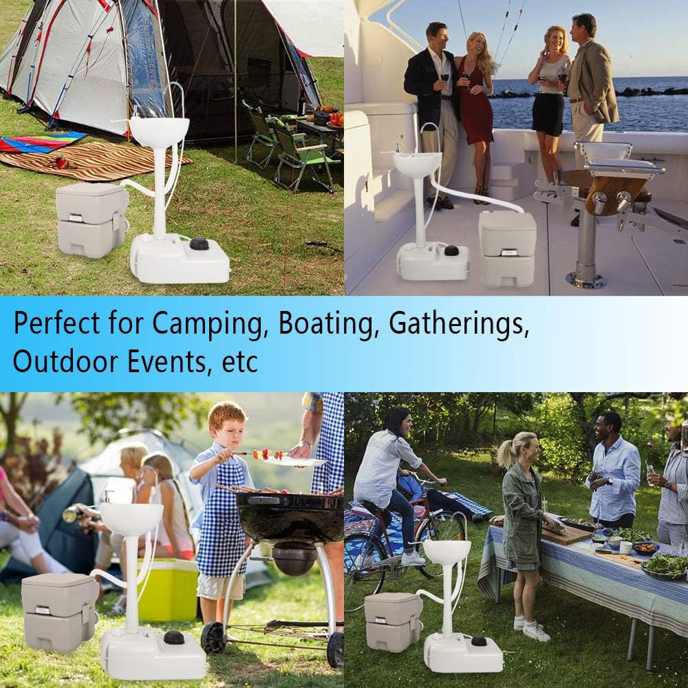 Portable Sink and Toilet Combo, Self-contained 5 Gal Hand Washing Station & 5 Gal Flushing Toilet, Detachable, Compact K412