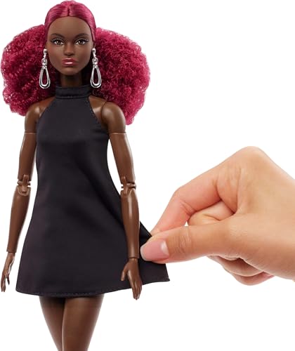 Red Curly Hair Black Mini Dress Posable Doll Q98975
