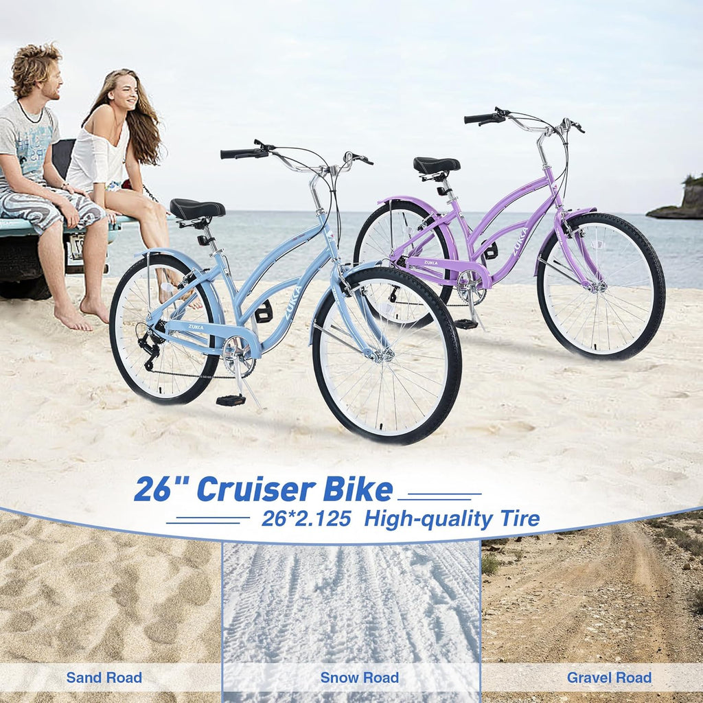 26 Inch 7 Speeds Steel Frame Beach Cruiser Bike V948728