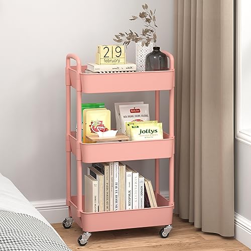 Black 3-Tier Plastic Rolling Utility Cart with Wheels A402