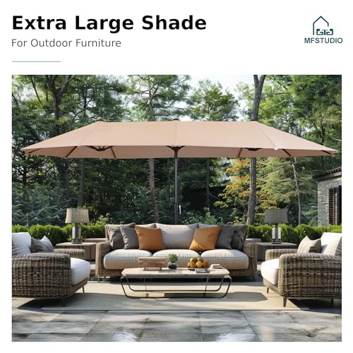 8 Piece Patio Dining Set with 6 Grey Sling Swivel Chairs, 1 Rectangular Metal Table and 1×13 FT Beige Outdoor Umbrella X773