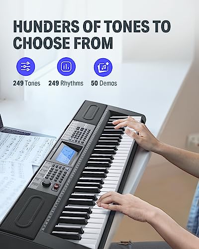 Black 61 Key Electric Piano Keyboard Kit with Stand, Stool, Microphone B664
