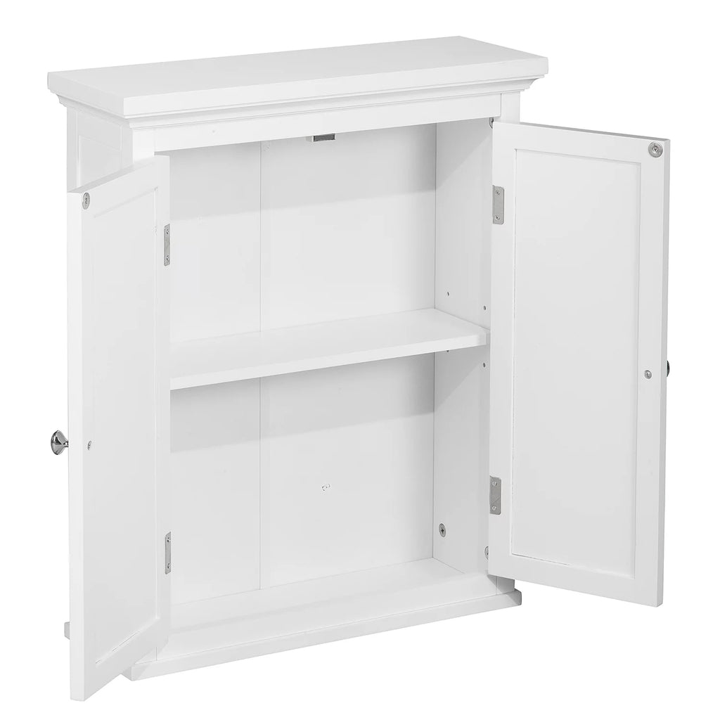 White Wooden Wall Cabinet with Shutter Doors M578