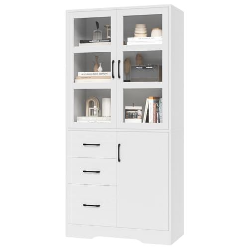 Black Tall Bookshelves with Glass Doors and 3 Drawers F901791