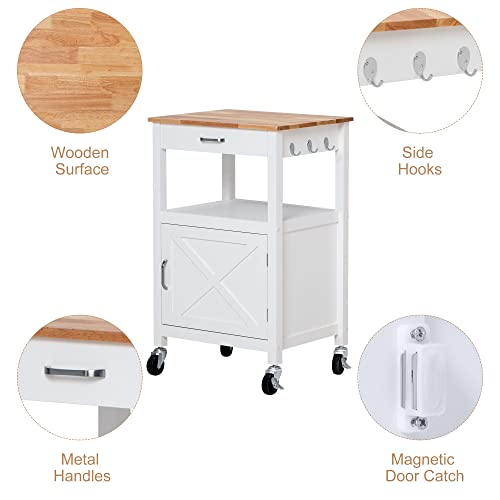 White Rolling Kitchen Island Cart with Storage, Barn Door and Drawer, 36” H K934