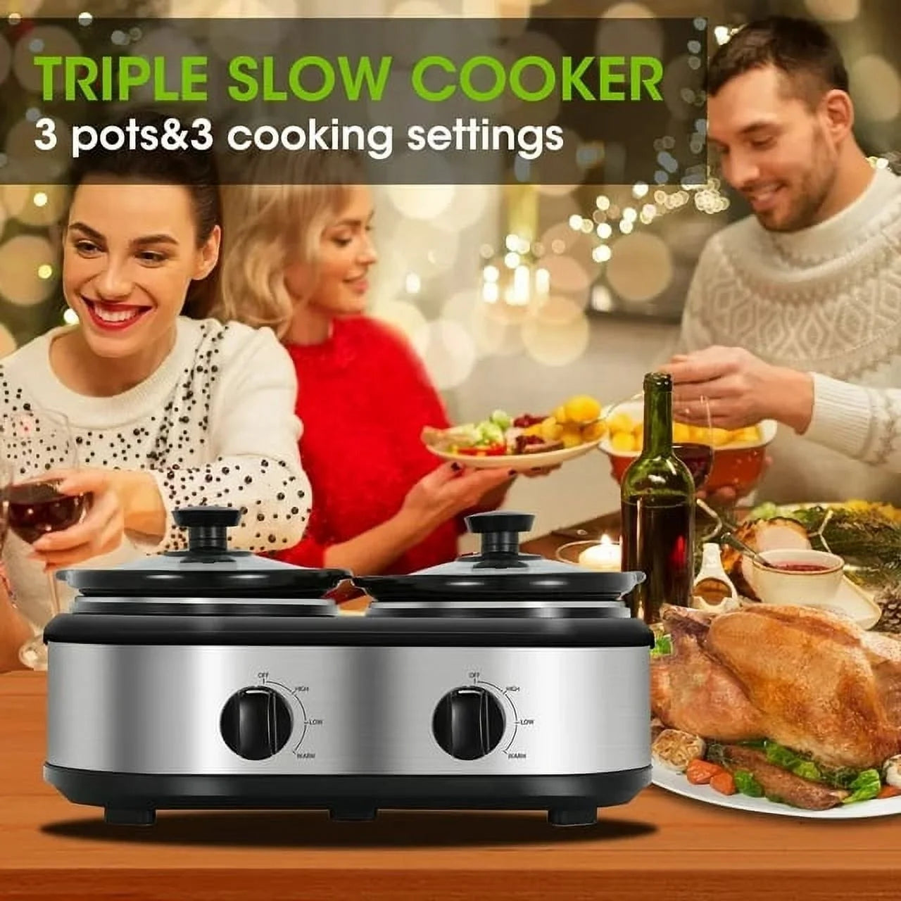 2.5QT Dual Pot Slow Cooker With Adjustable Temp Stainless Steel Removable Pots R56105