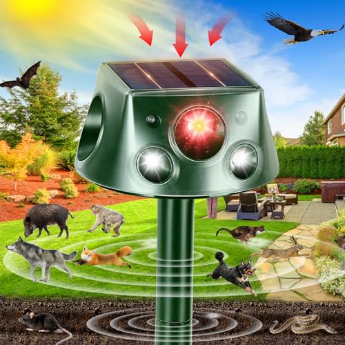 Solar Animal Repeller 360° Ultrasonic Outdoor with Motion Sensor & LED Flashing T441