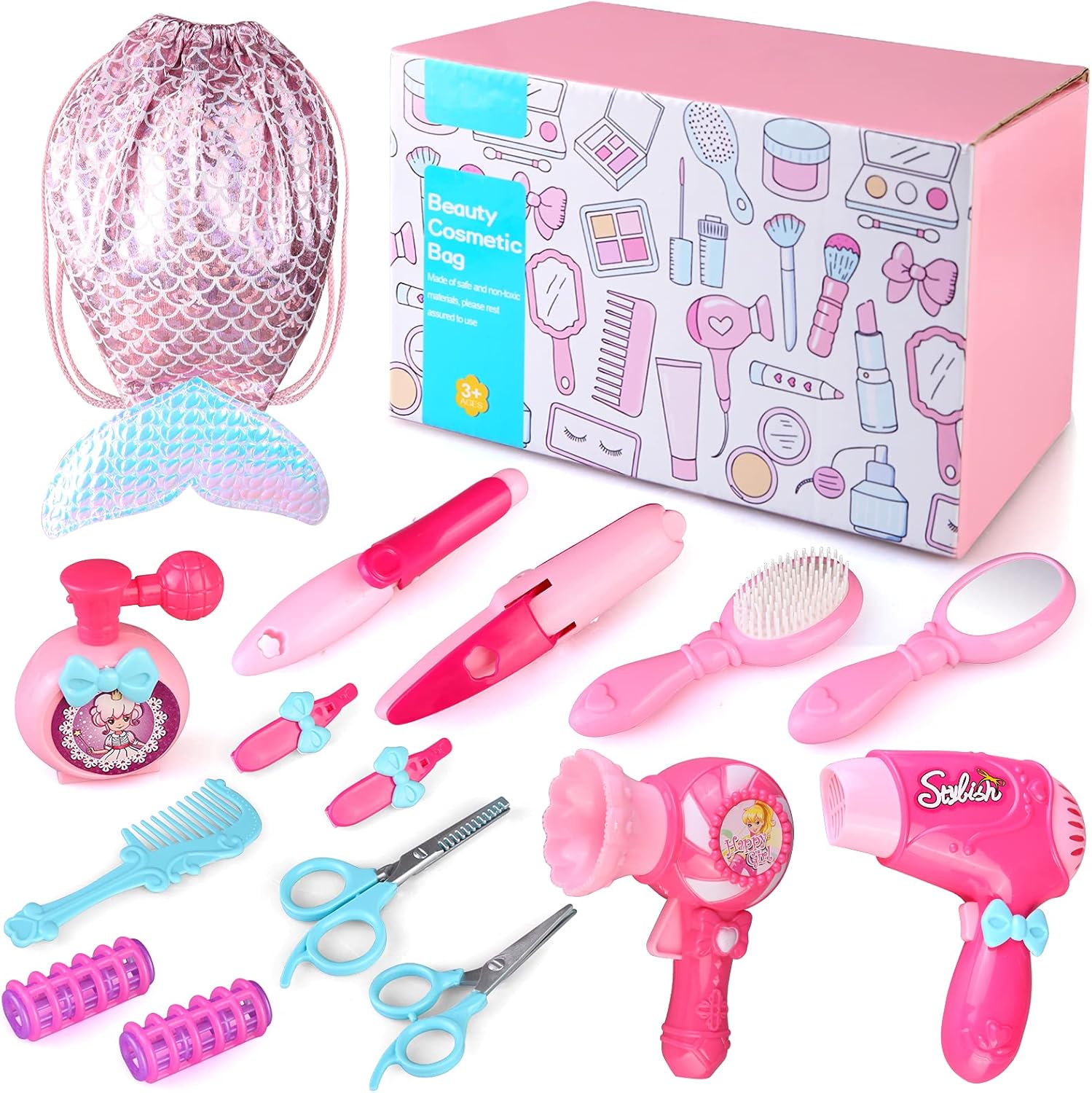 Kids Hair Salon Toy Set with Hair Dryer Hair Curler and Beauty Accessories J959