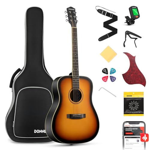 Black Full Size Acoustic Guitar Dreadnought Bundle Set with Gig Bag, Strap, Tuner, Pickguard Q5169